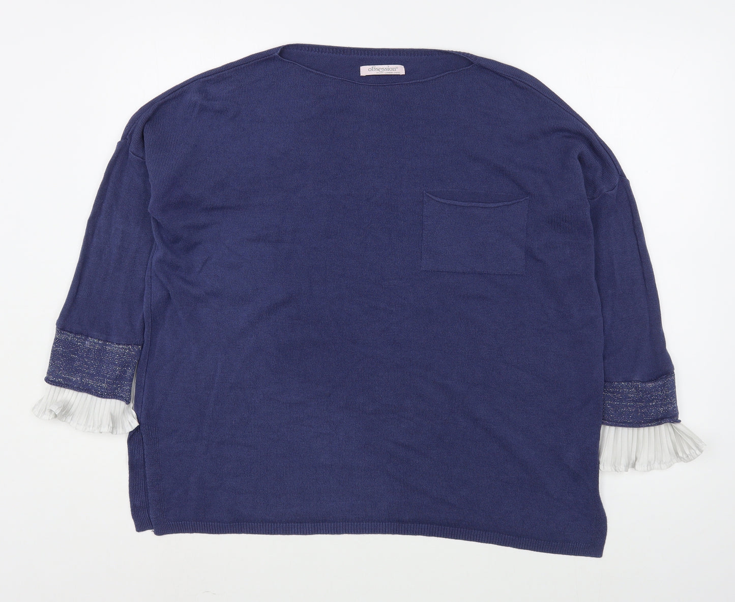 Obsession Womens Blue Boat Neck  Acrylic Pullover Jumper Size L