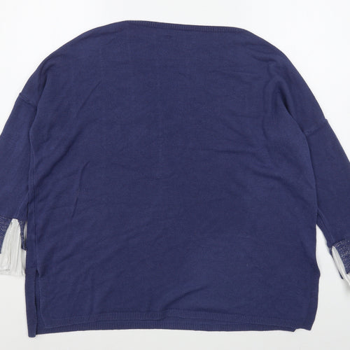 Obsession Womens Blue Boat Neck  Acrylic Pullover Jumper Size L
