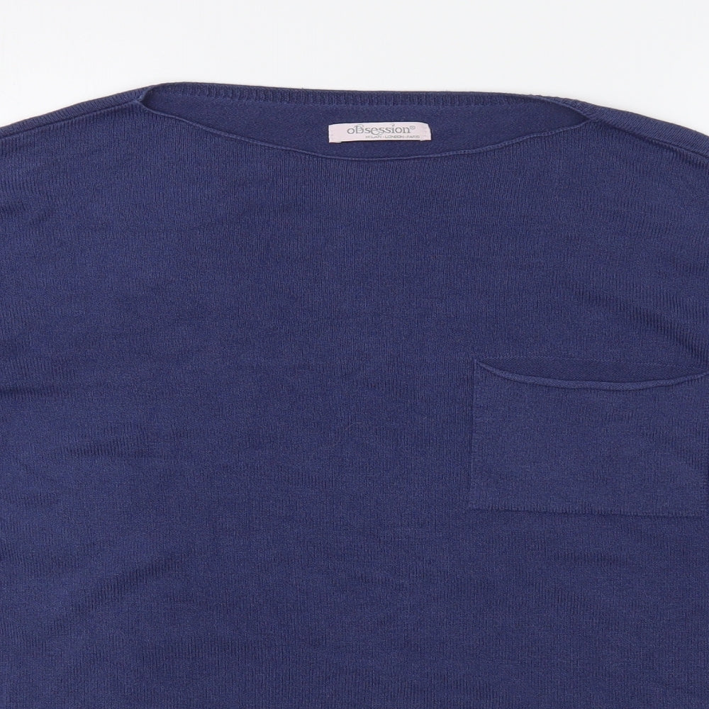 Obsession Womens Blue Boat Neck  Acrylic Pullover Jumper Size L