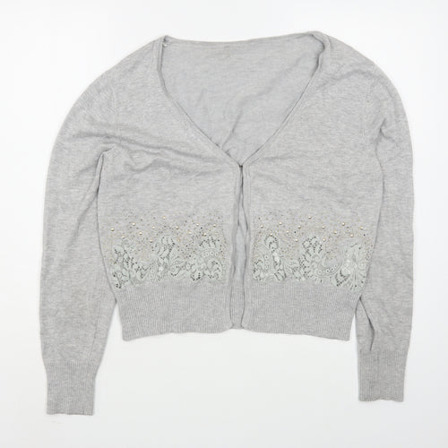 Preworn Womens Grey V-Neck  Nylon Cardigan Jumper Size L