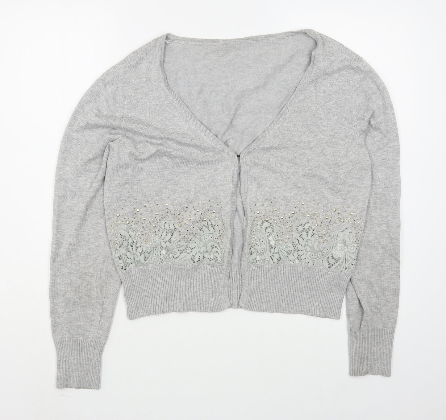 Preworn Womens Grey V-Neck  Nylon Cardigan Jumper Size L