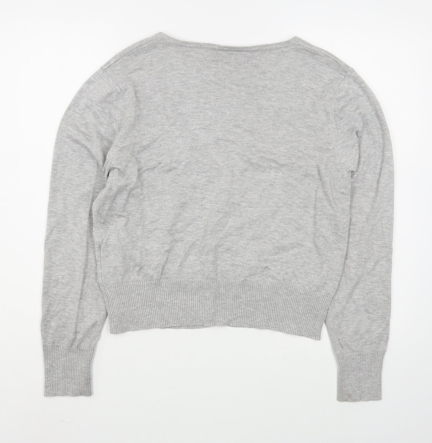 Preworn Womens Grey V-Neck  Nylon Cardigan Jumper Size L