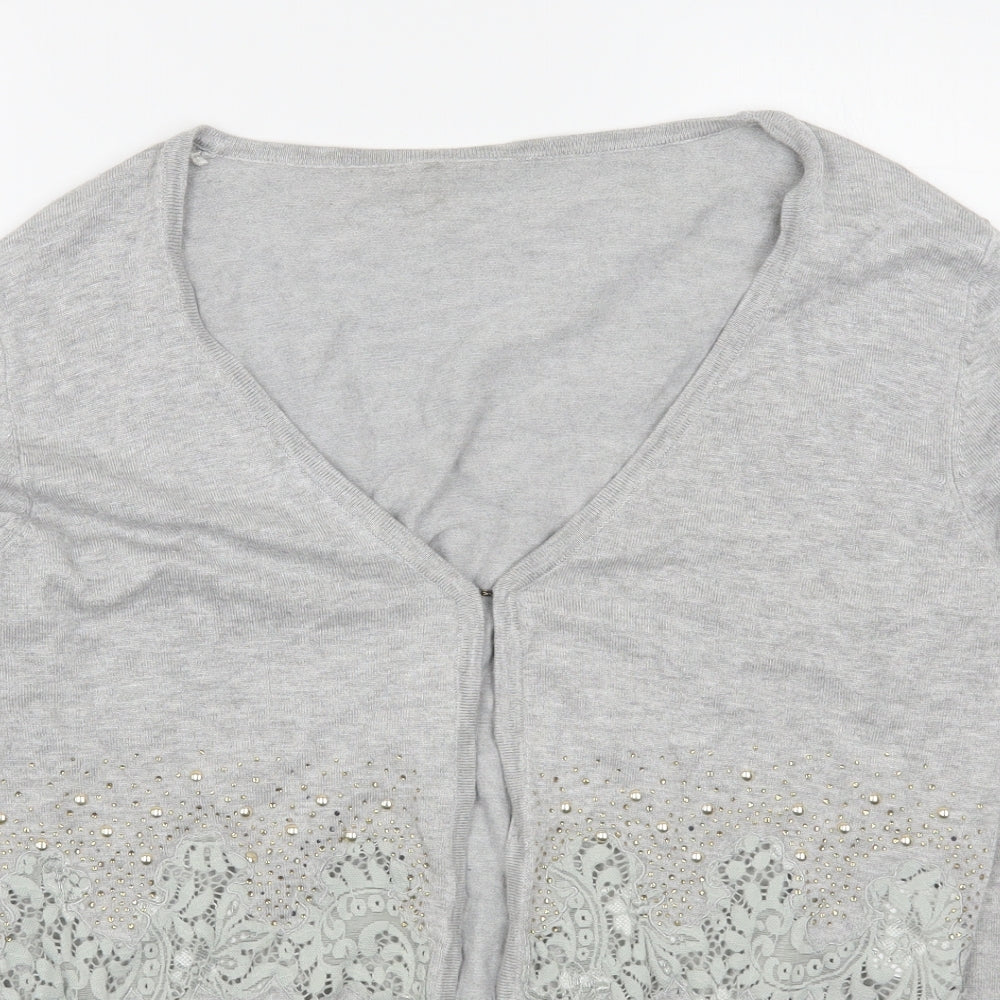Preworn Womens Grey V-Neck  Nylon Cardigan Jumper Size L