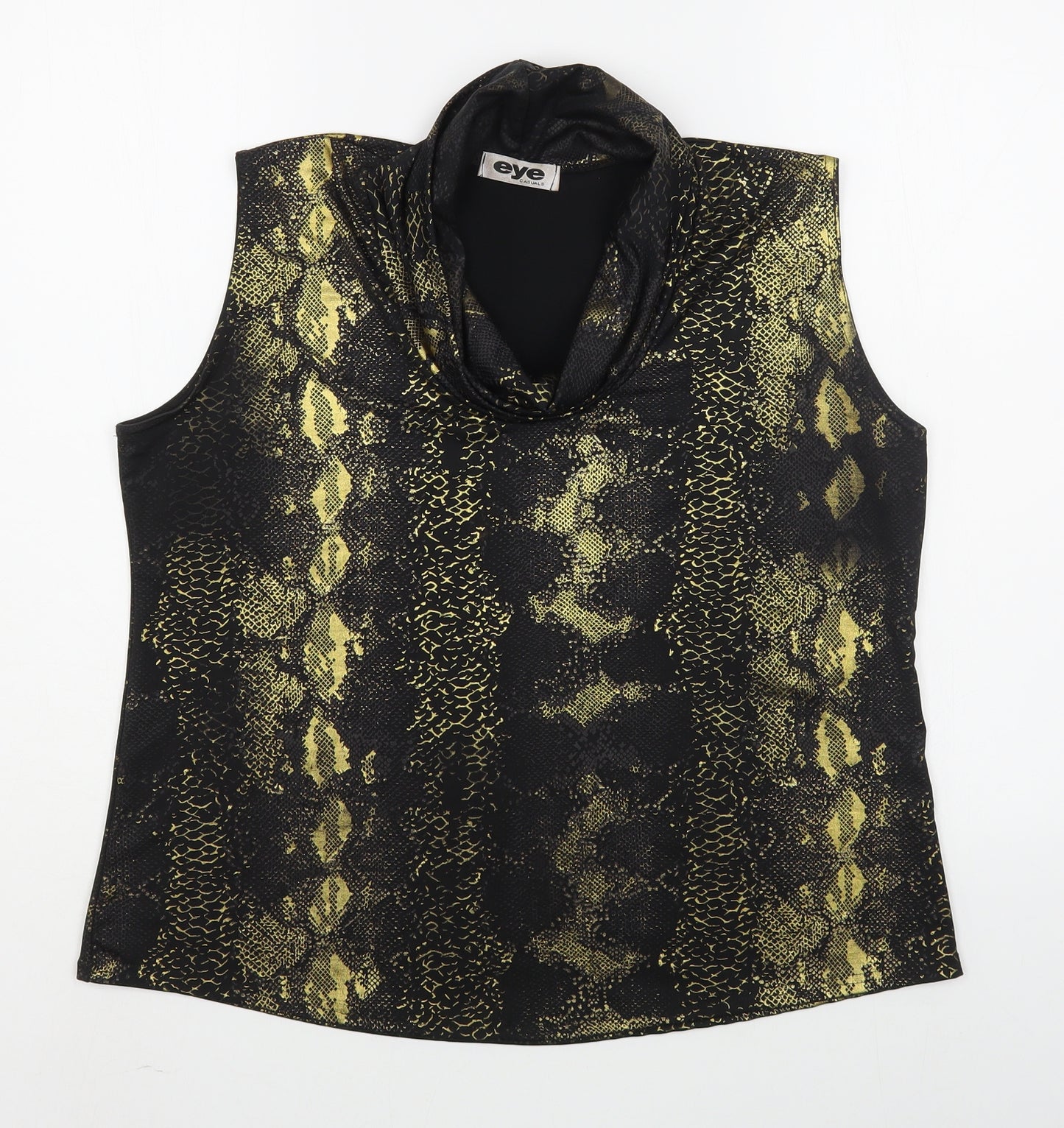 Eye Casual Womens Gold Animal Print Polyester Basic Blouse Size 2XL Cowl Neck