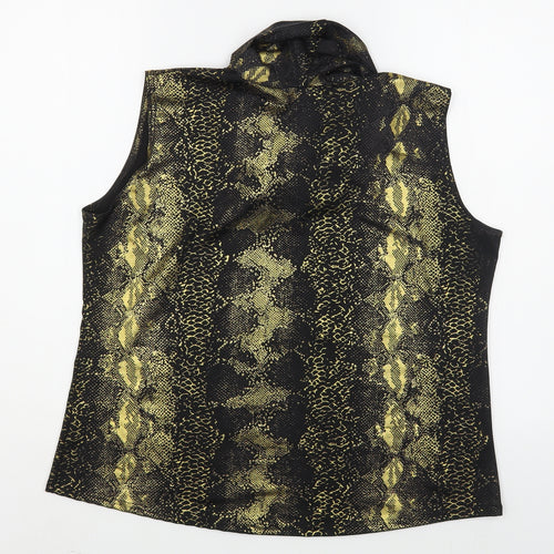 Eye Casual Womens Gold Animal Print Polyester Basic Blouse Size 2XL Cowl Neck