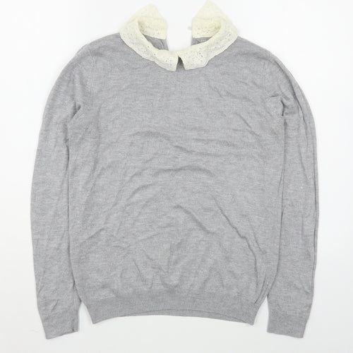 Dorothy Perkins Womens Grey Collared  Viscose Pullover Jumper Size 10