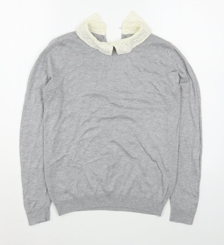 Dorothy Perkins Womens Grey Collared Viscose Pullover Jumper Size 10
