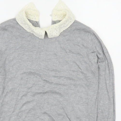 Dorothy Perkins Womens Grey Collared  Viscose Pullover Jumper Size 10