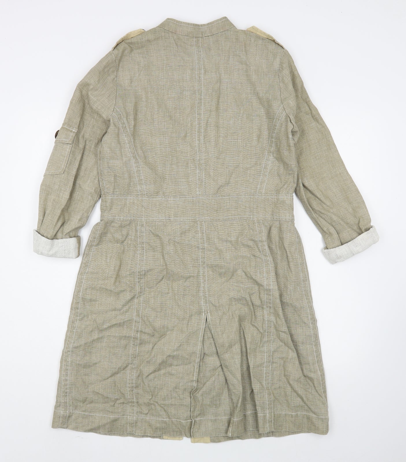 EAST Womens Beige  Linen Shirt Dress  Size M  Collared Button