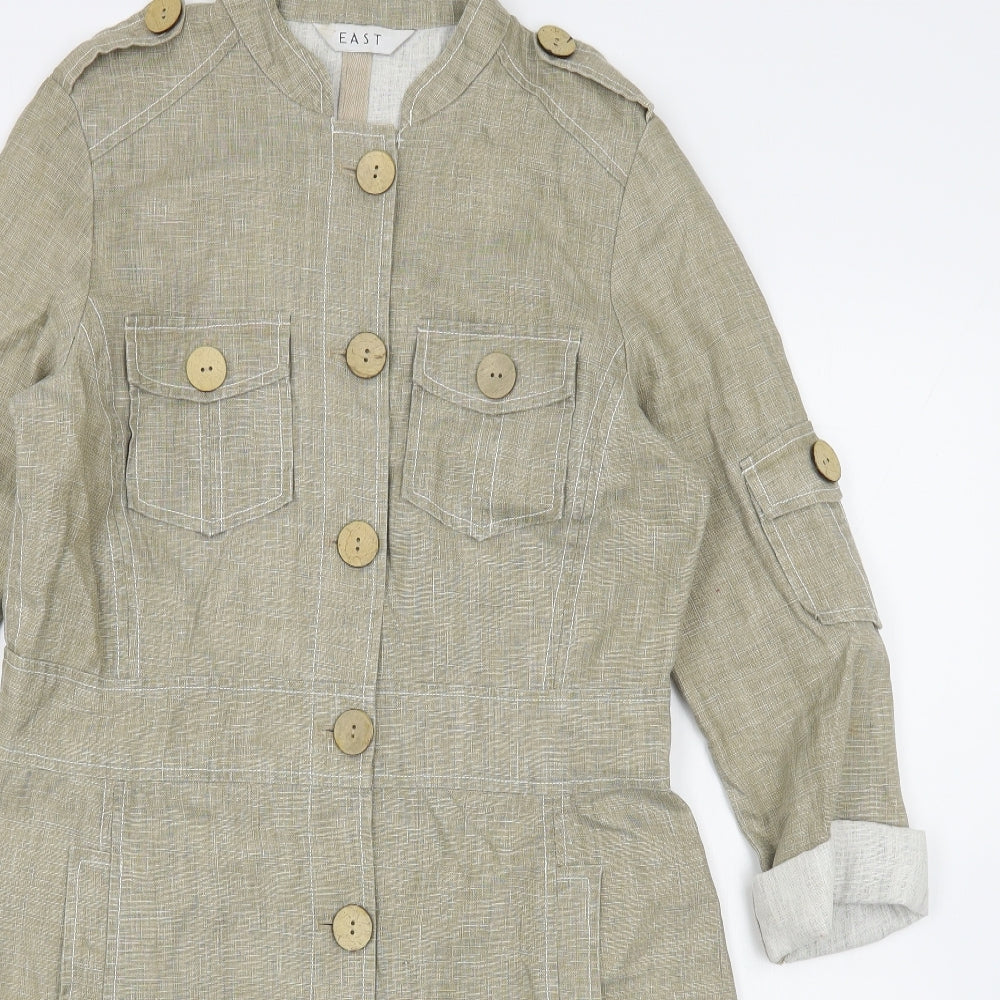 EAST Womens Beige  Linen Shirt Dress  Size M  Collared Button