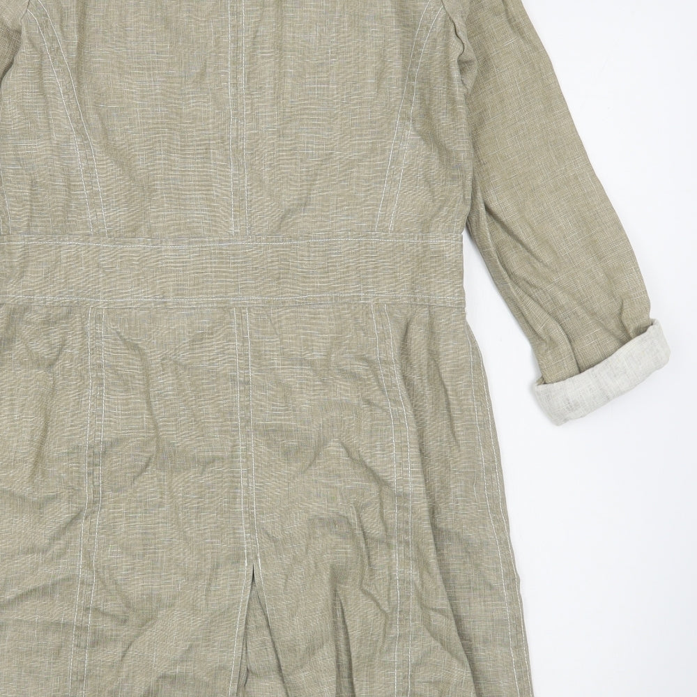 EAST Womens Beige  Linen Shirt Dress  Size M  Collared Button