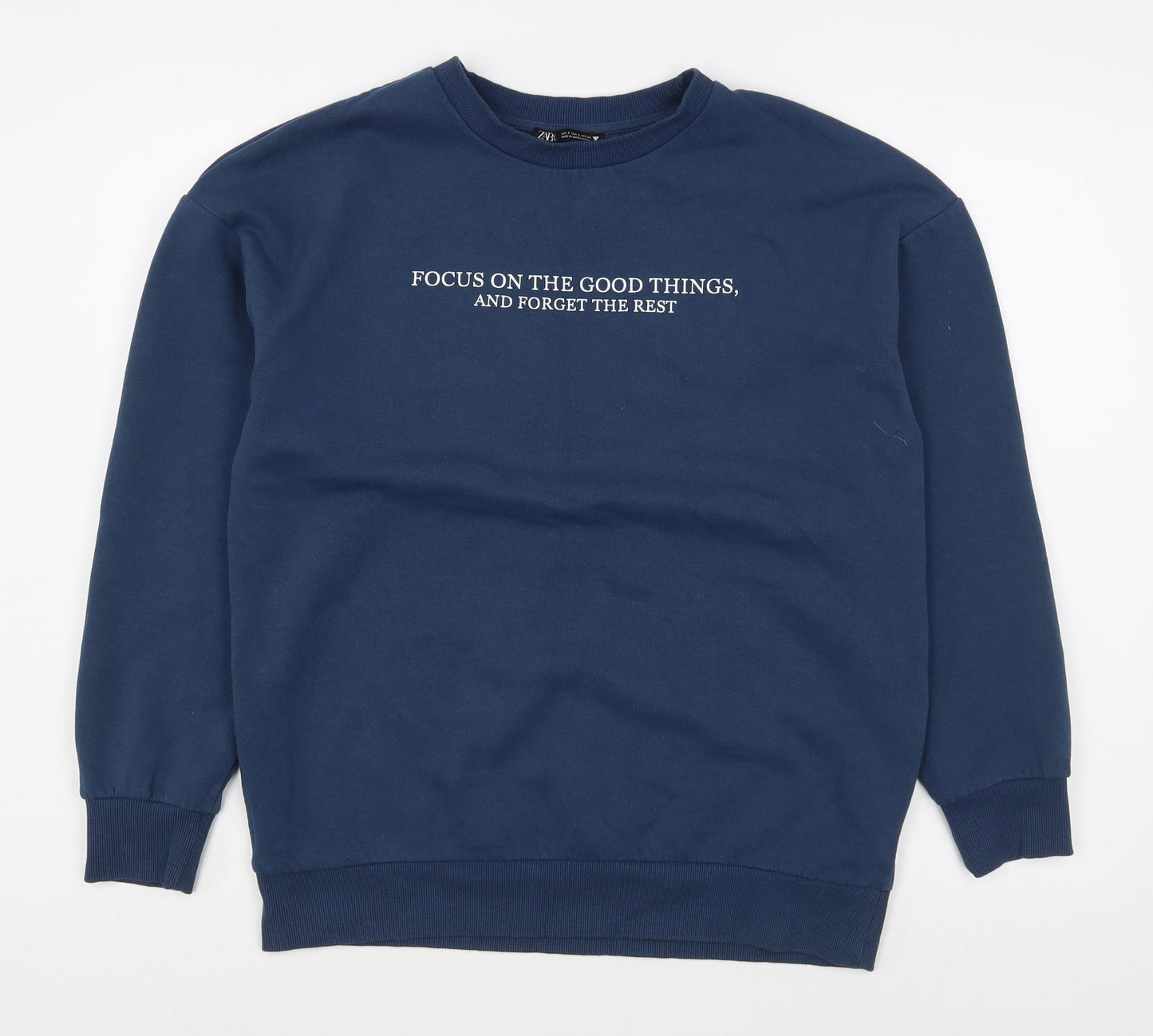 Zara Mens Blue  Cotton Pullover Sweatshirt Size S