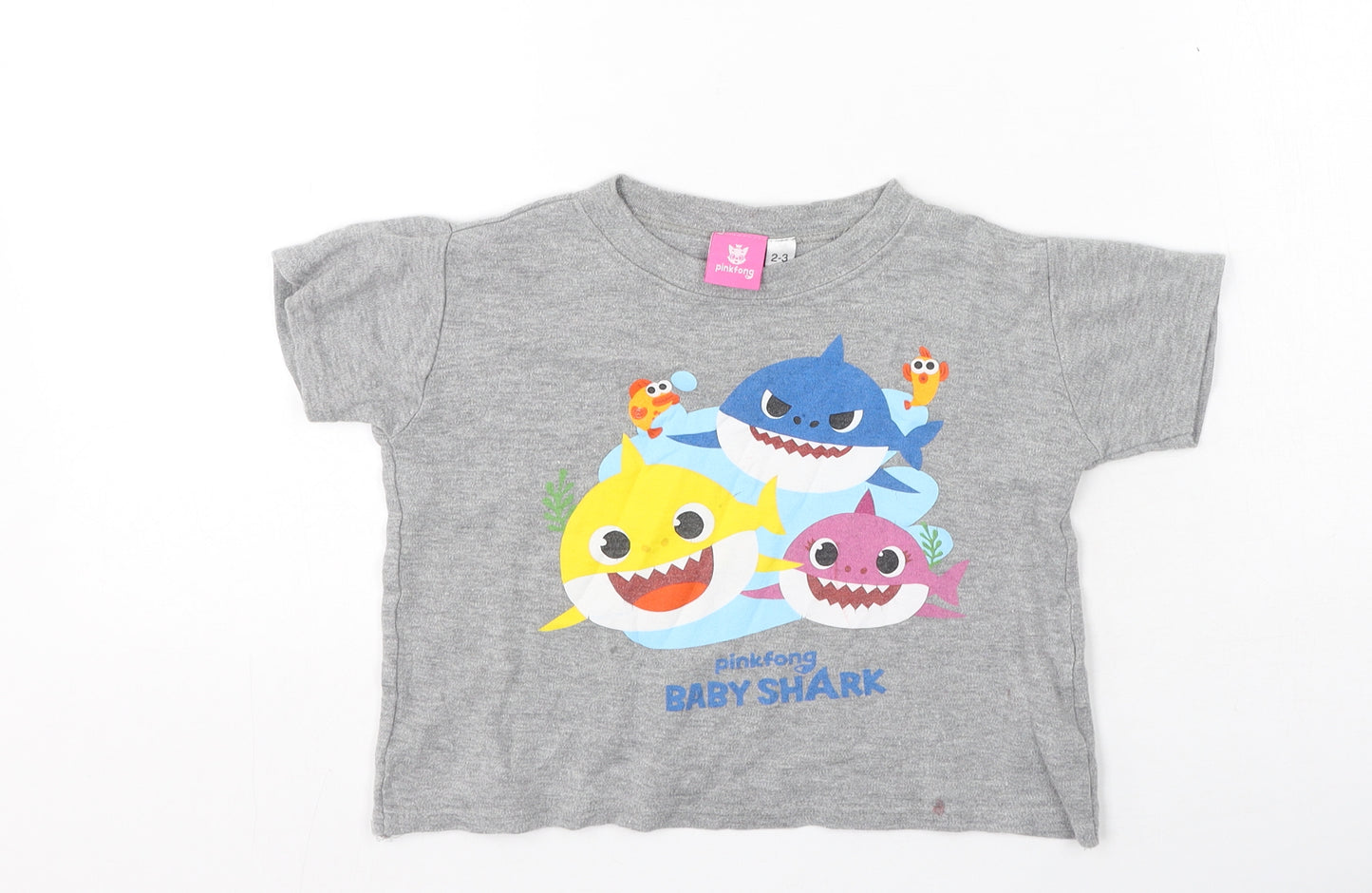 Preworn Girls Grey  Cotton Camisole Casual Size 2-3 Years Round Neck  - Baby shark