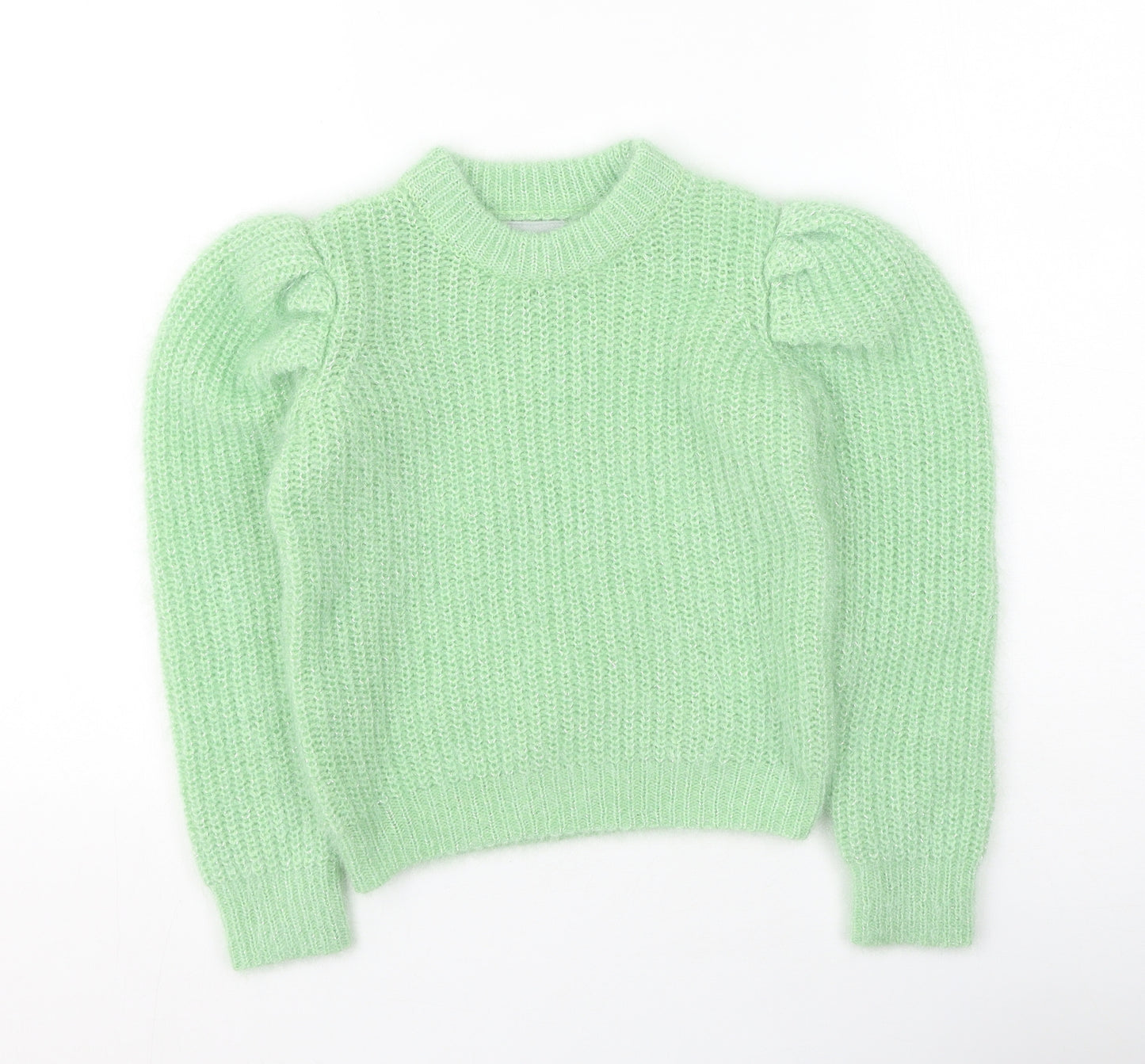 Preworn Girls Green Round Neck  Polyester Pullover Jumper Size 7 Years