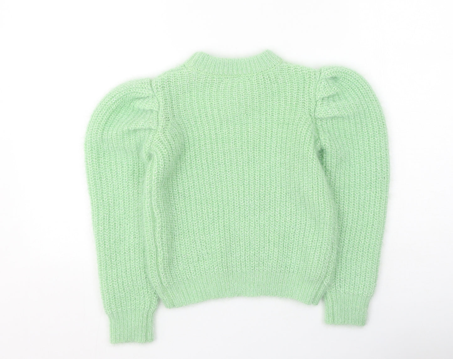 Preworn Girls Green Round Neck  Polyester Pullover Jumper Size 7 Years