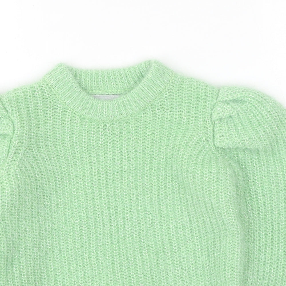 Preworn Girls Green Round Neck  Polyester Pullover Jumper Size 7 Years