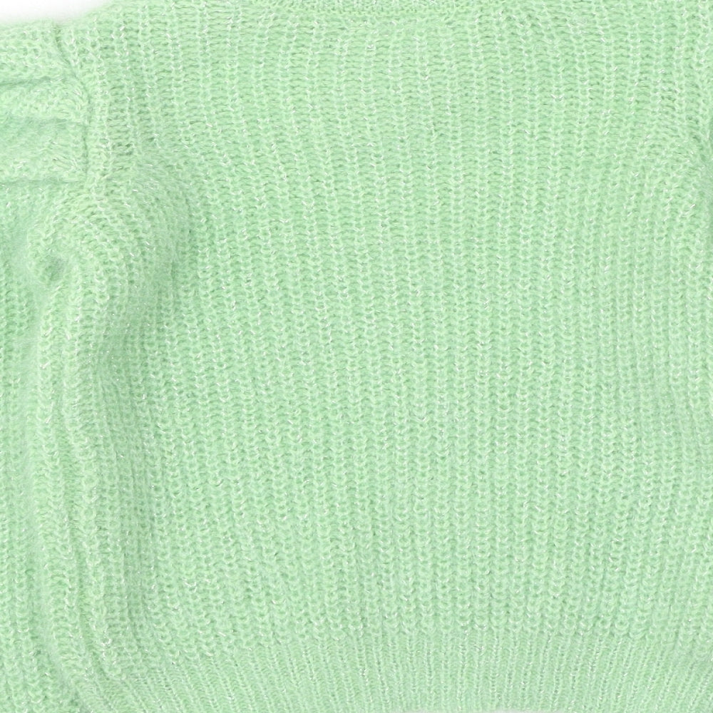Preworn Girls Green Round Neck  Polyester Pullover Jumper Size 7 Years