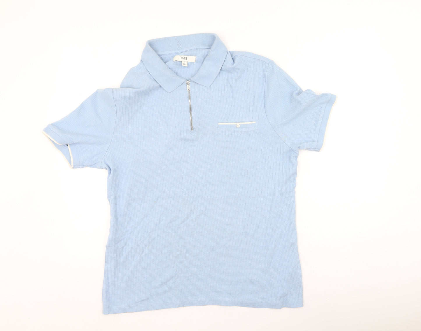Marks and Spencer Mens Blue  Cotton  T-Shirt Size M Collared