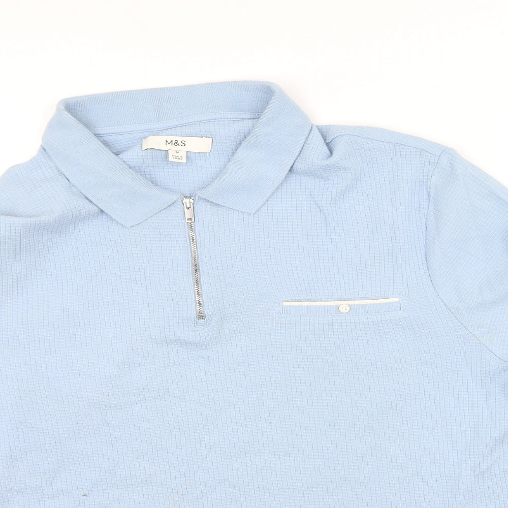 Marks and Spencer Mens Blue  Cotton  T-Shirt Size M Collared