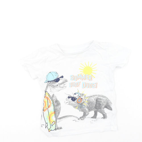 Dunnes Stores Boys White  Cotton Basic Casual Size 2-3 Years Round Neck  - Dinosaur, SUMMER SURF DUDE!