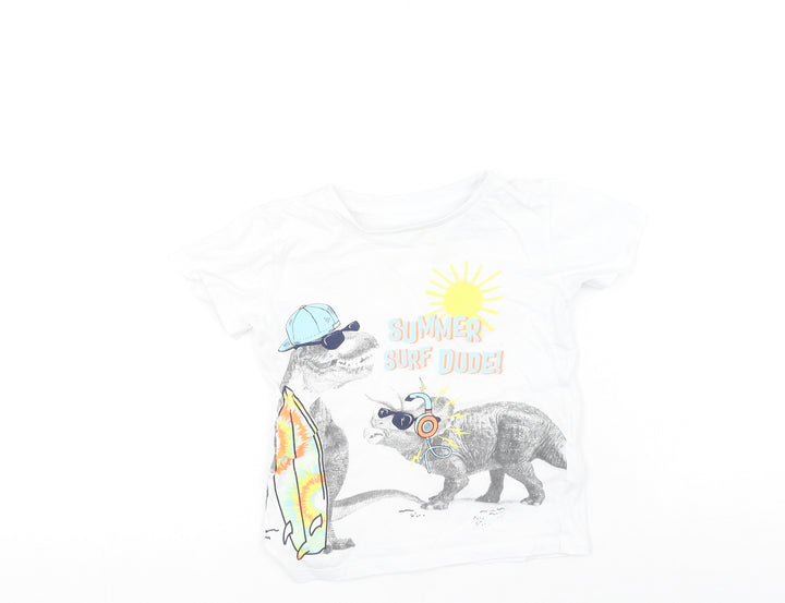 Dunnes Stores Boys White Cotton Basic Casual Size 2-3 Years Round Neck - Dinosaur, SUMMER SURF DUDE!