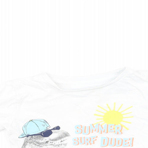 Dunnes Stores Boys White  Cotton Basic Casual Size 2-3 Years Round Neck  - Dinosaur, SUMMER SURF DUDE!