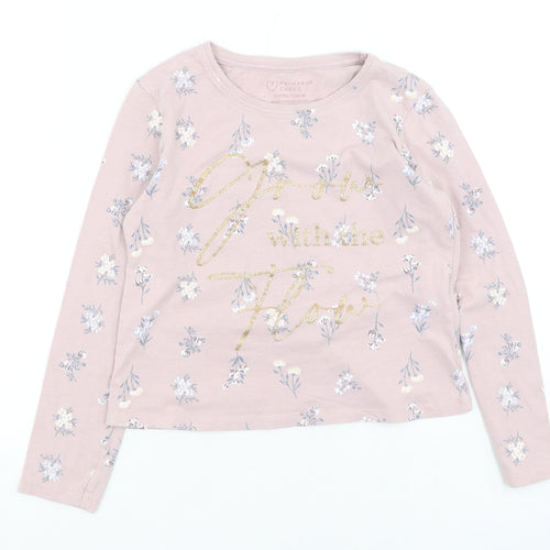 Primark  Girls Pink Floral Cotton Basic Casual Size 6-7 Years Round Neck