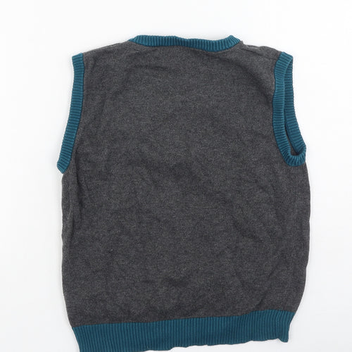 Marks and Spencer Girls Grey V-Neck  Cotton Pullover Jumper Size 6-7 Years