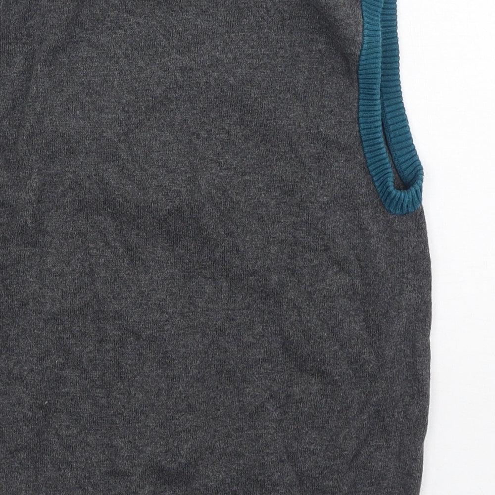 Marks and Spencer Girls Grey V-Neck  Cotton Pullover Jumper Size 6-7 Years