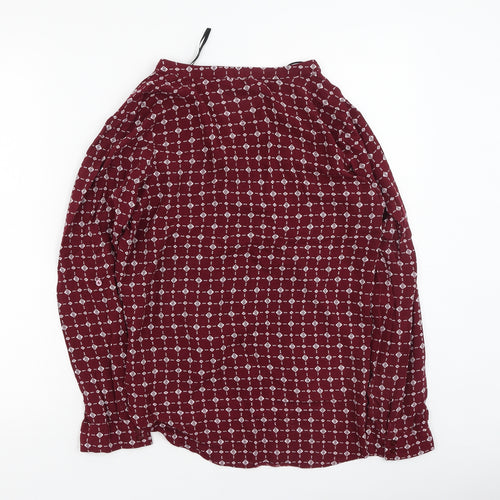 Primark  Womens Red Geometric Viscose Basic Button-Up Size 10 V-Neck