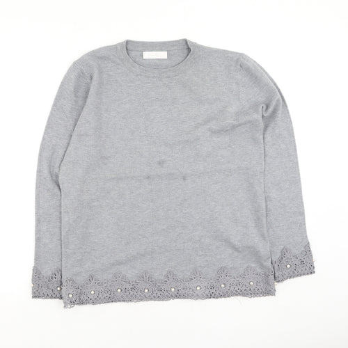 melody Womens Grey  Cotton Pullover Sweatshirt Size S