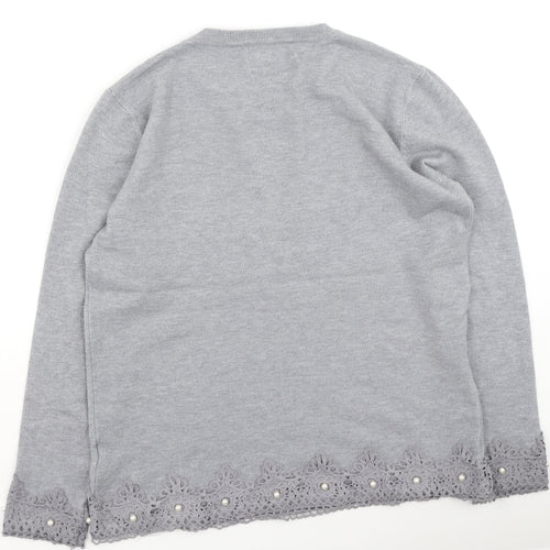melody Womens Grey  Cotton Pullover Sweatshirt Size S