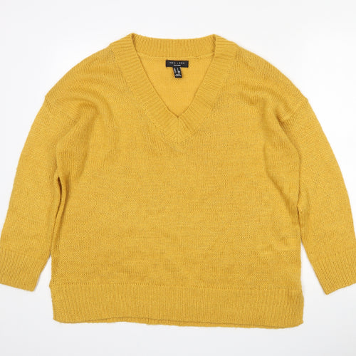 New Look Womens Yellow V-Neck  Acrylic Pullover Jumper Size S
