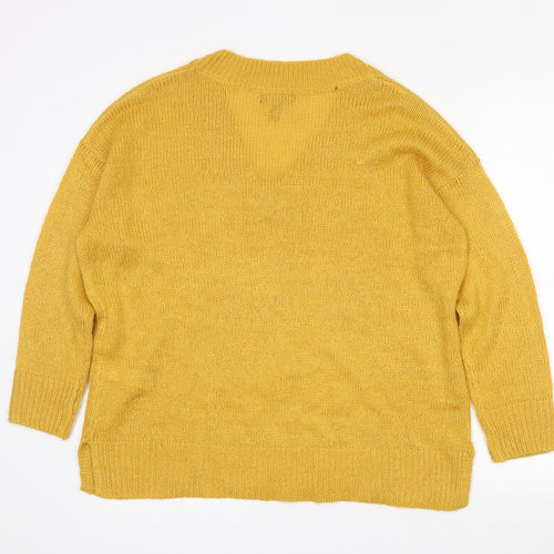 New Look Womens Yellow V-Neck  Acrylic Pullover Jumper Size S