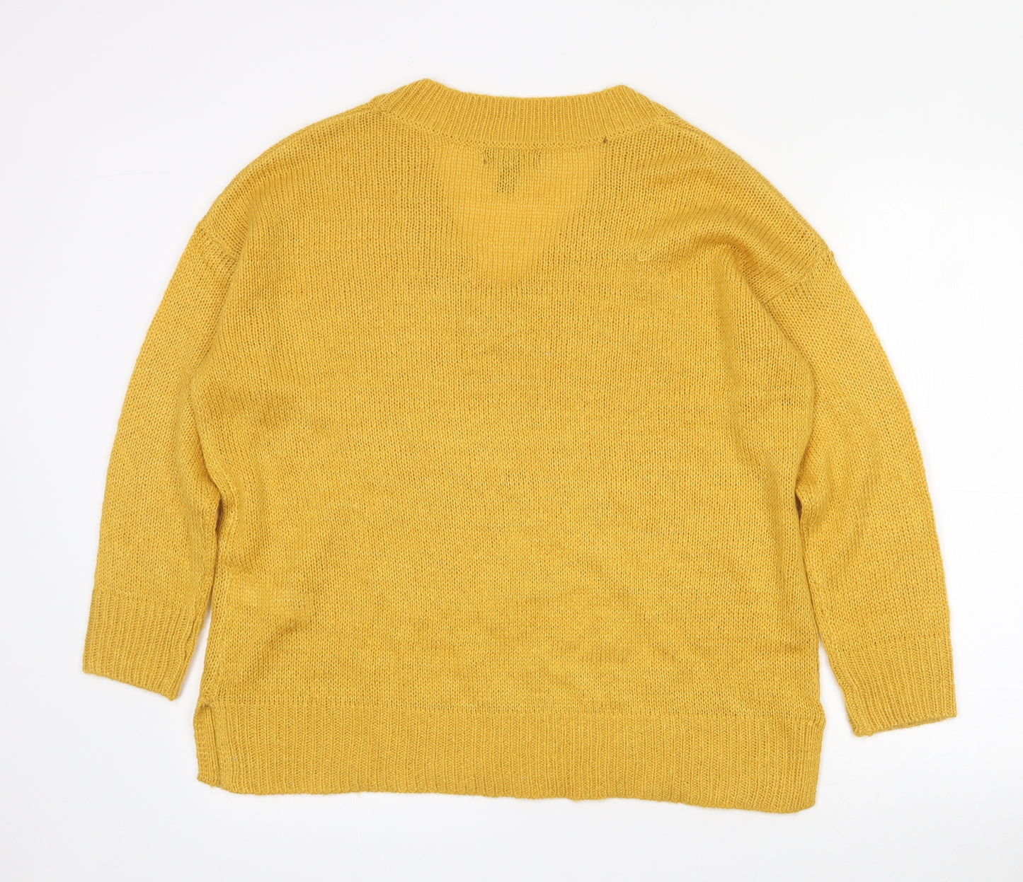 New Look Womens Yellow V-Neck  Acrylic Pullover Jumper Size S