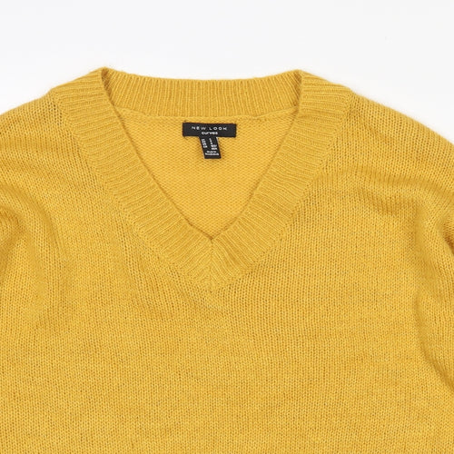 New Look Womens Yellow V-Neck  Acrylic Pullover Jumper Size S