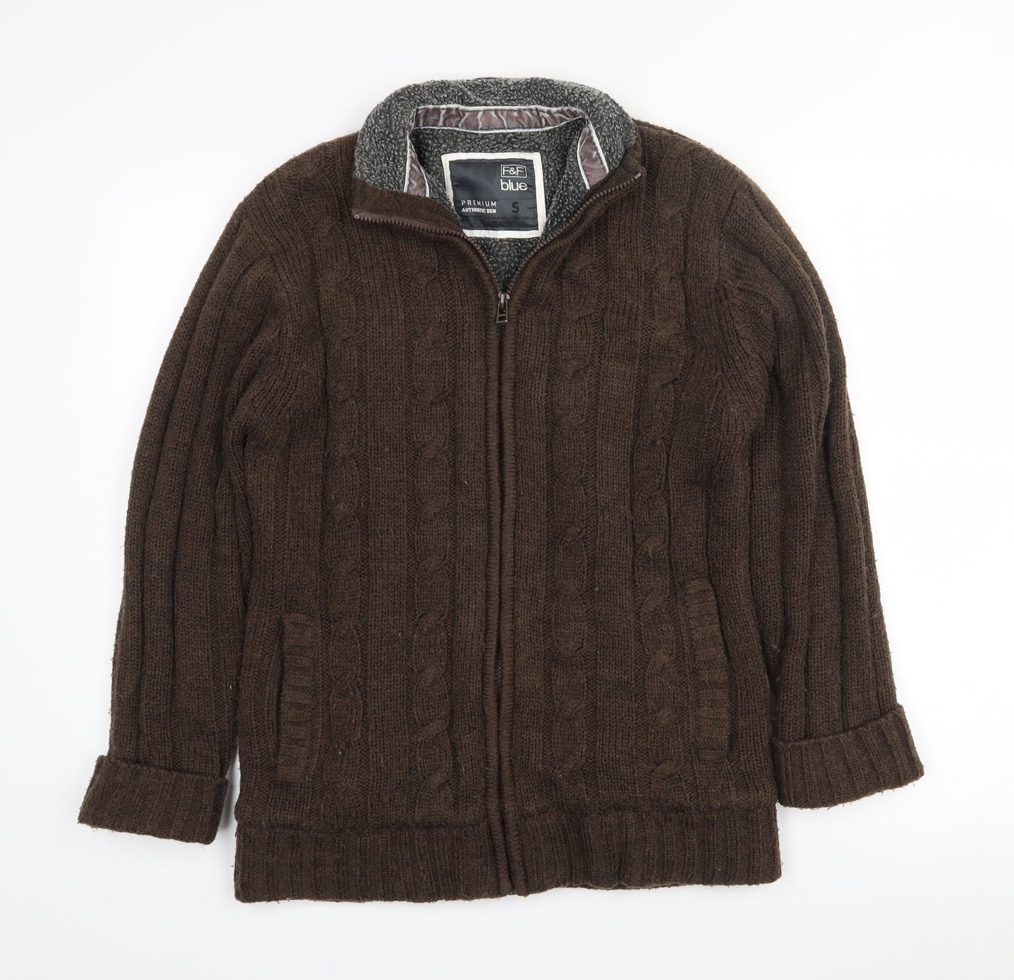 F&F Mens Brown Collared  Acrylic Pullover Jumper Size S