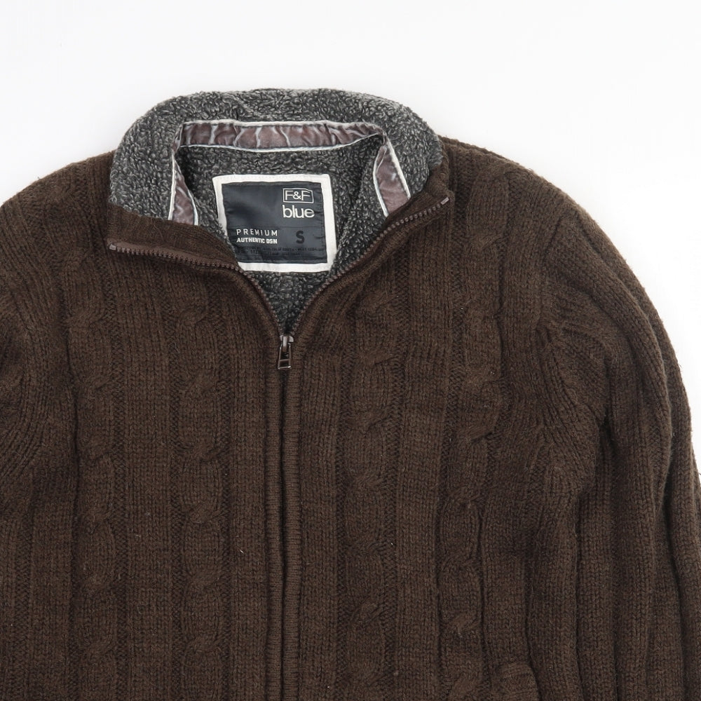 F&F Mens Brown Collared  Acrylic Pullover Jumper Size S