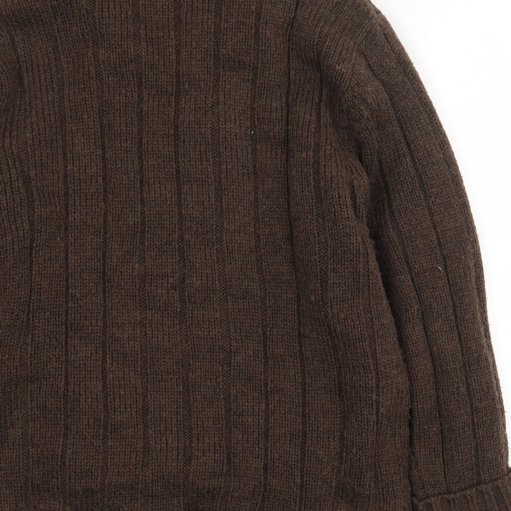 F&F Mens Brown Collared  Acrylic Pullover Jumper Size S