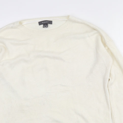 Primark Womens White Crew Neck  Acrylic Pullover Jumper Size 8   - 6-8 Oversized