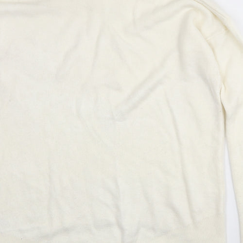 Primark Womens White Crew Neck  Acrylic Pullover Jumper Size 8   - 6-8 Oversized