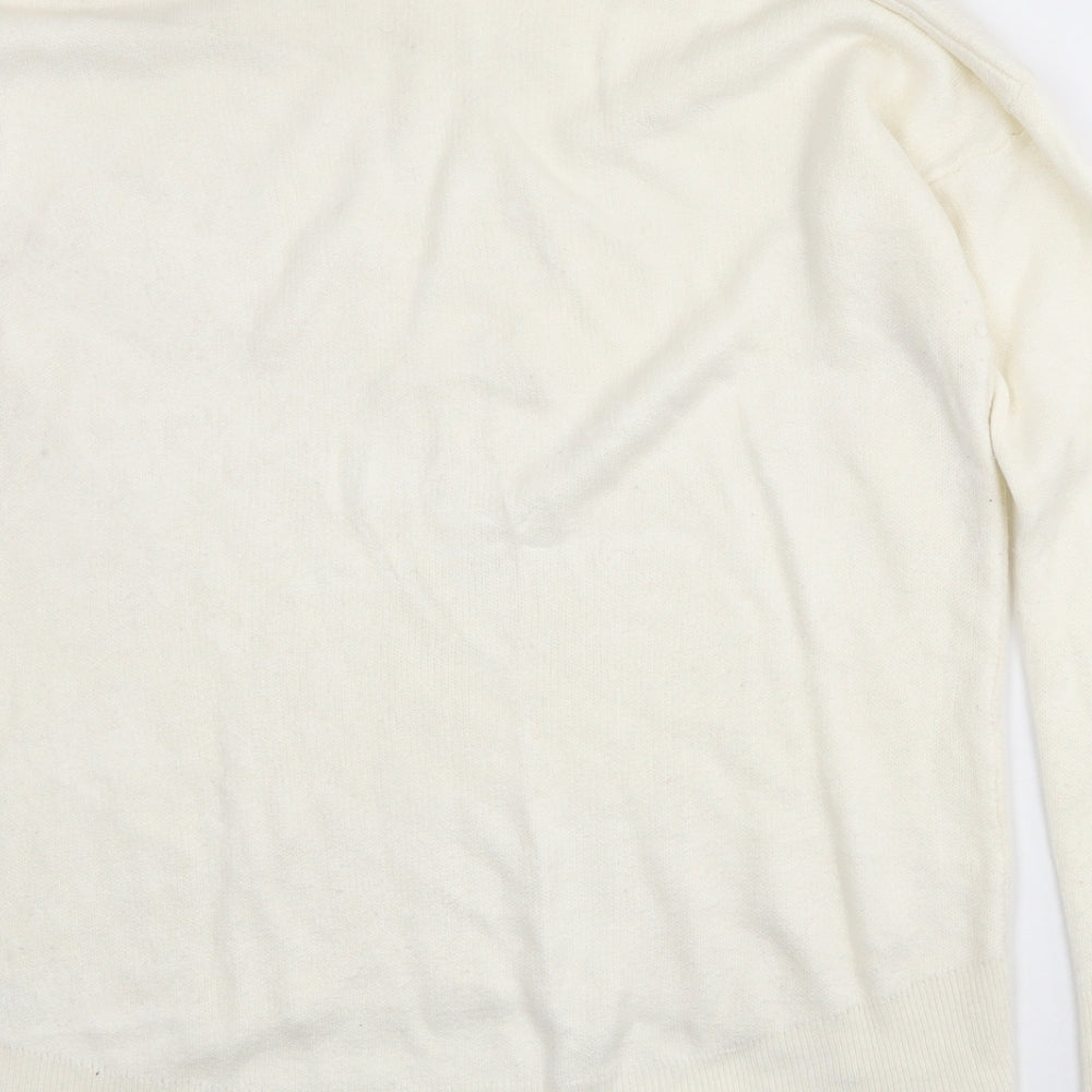 Primark Womens White Crew Neck  Acrylic Pullover Jumper Size 8   - 6-8 Oversized