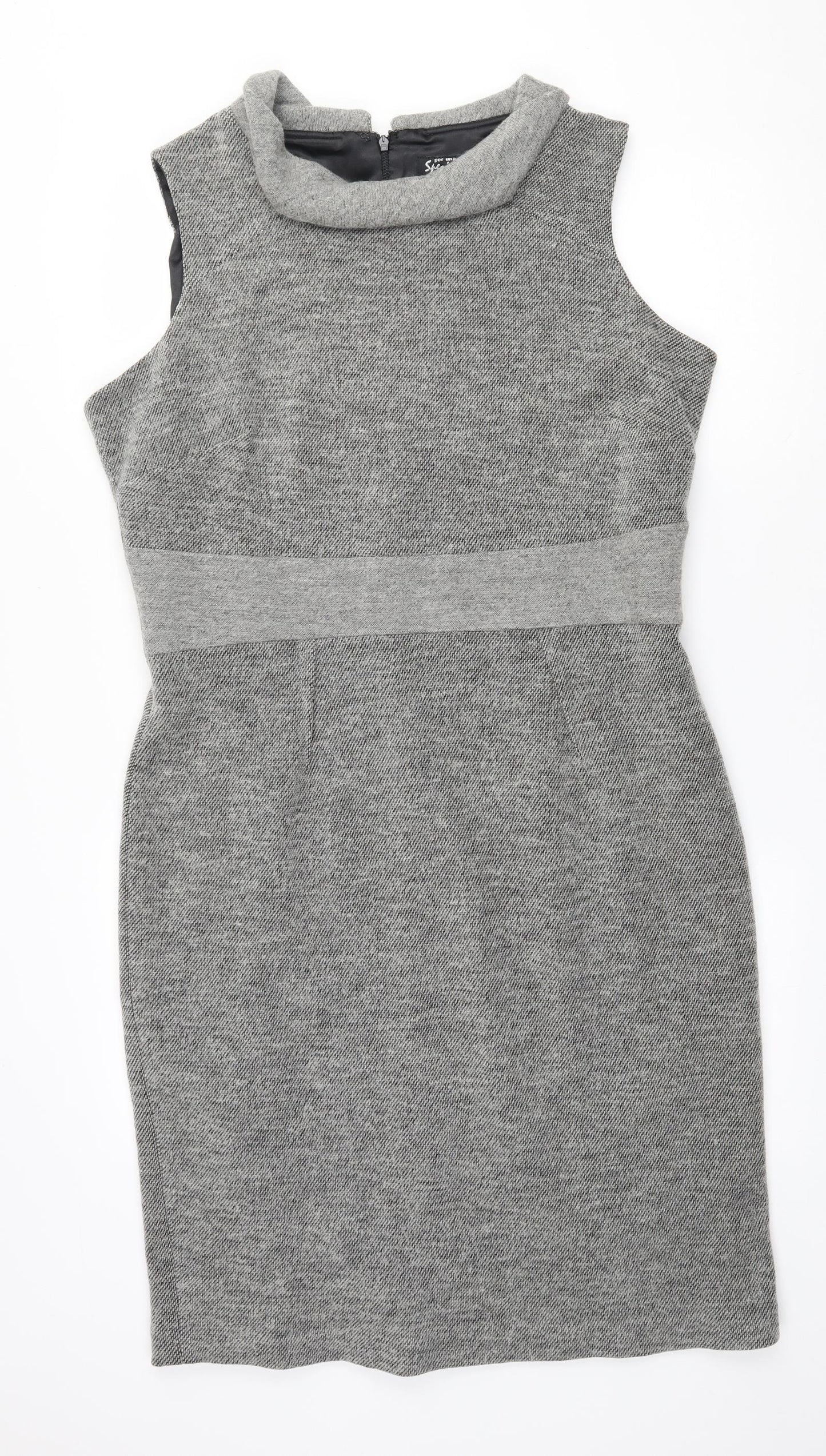 Per Una Womens Grey  Wool Shift  Size 18  Round Neck Zip