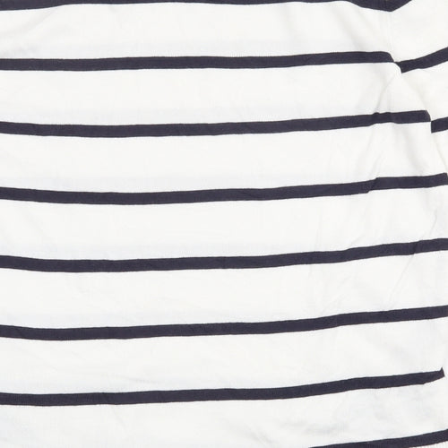 Marks and Spencer Womens White Crew Neck Striped Cotton Pullover Jumper Size 8