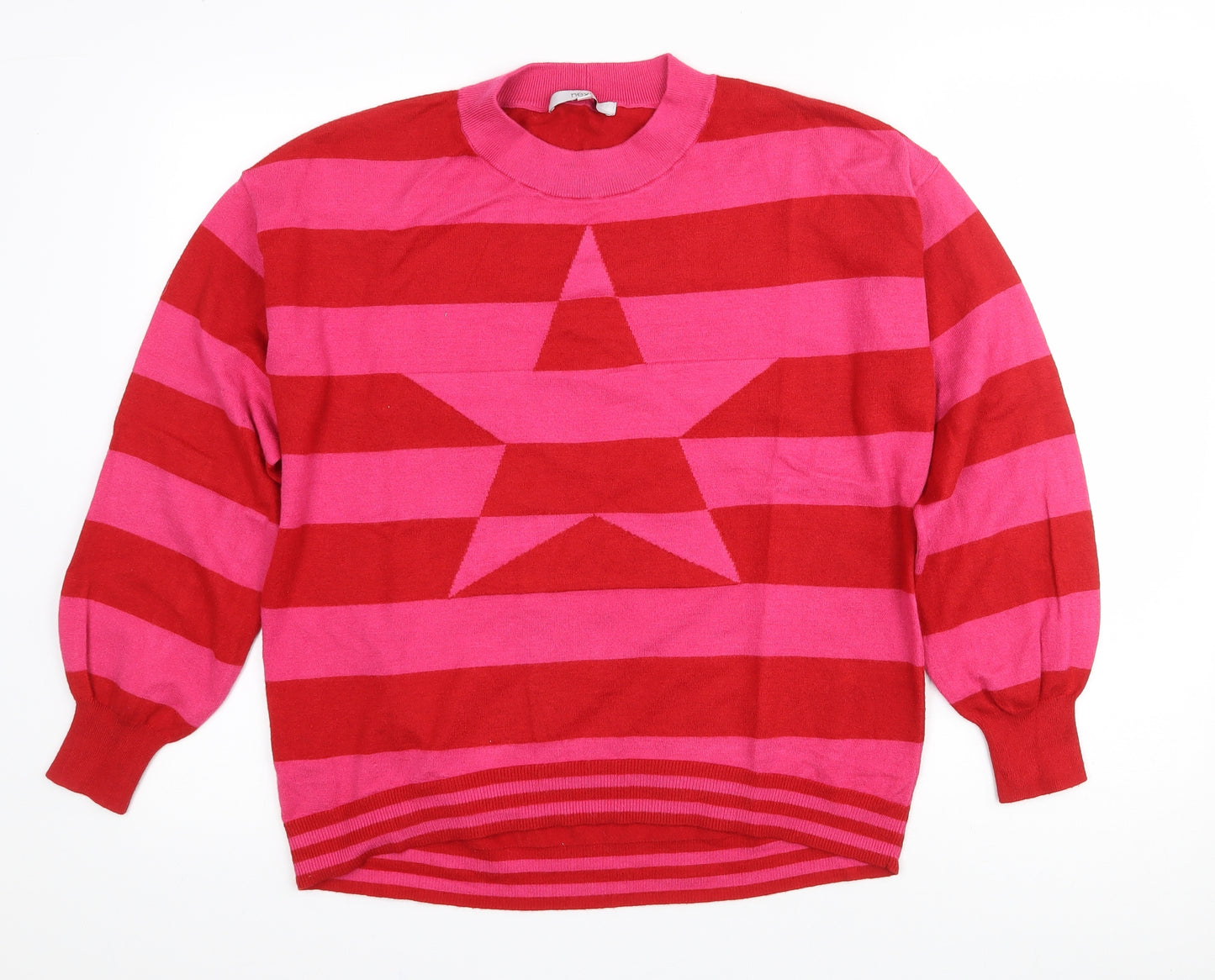 NEXT Womens Red Crew Neck Striped Viscose Pullover Jumper Size M