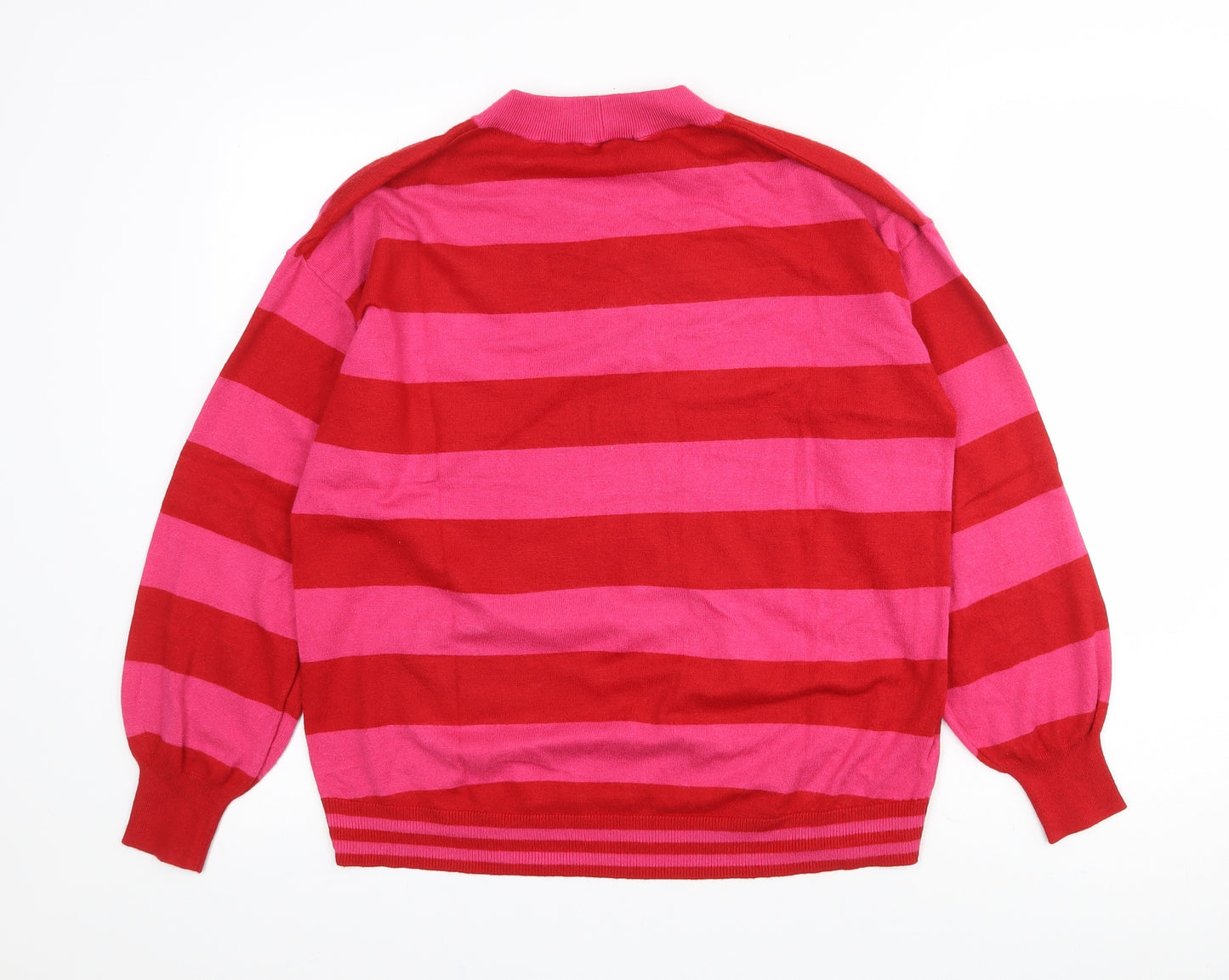 NEXT Womens Red Crew Neck Striped Viscose Pullover Jumper Size M
