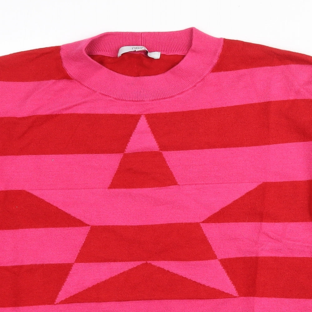 NEXT Womens Red Crew Neck Striped Viscose Pullover Jumper Size M
