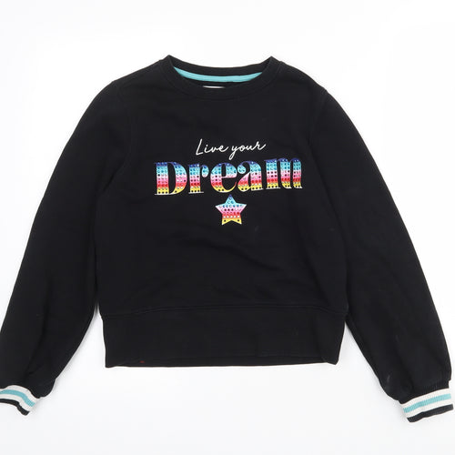 Marks and Spencer Girls Black  Cotton Pullover Sweatshirt Size 11-12 Years   - Live Your Dreams