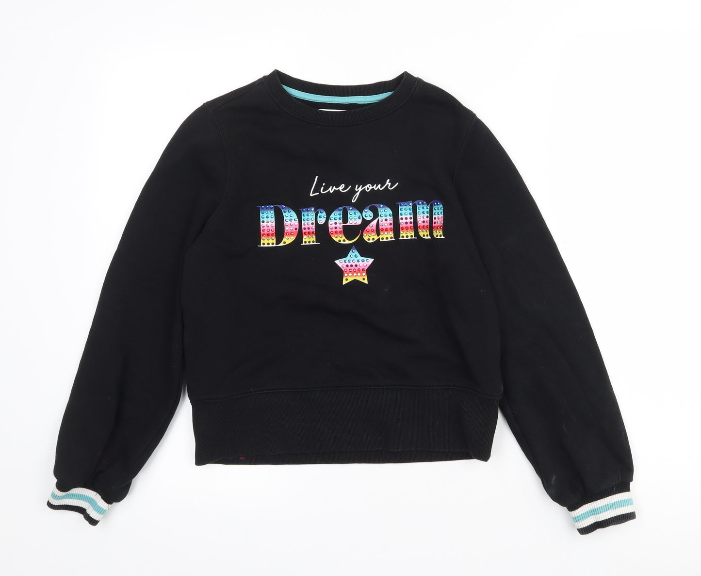 Marks and Spencer Girls Black  Cotton Pullover Sweatshirt Size 11-12 Years   - Live Your Dreams