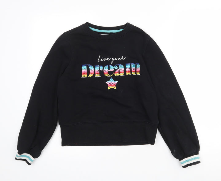 Marks and Spencer Girls Black  Cotton Pullover Sweatshirt Size 11-12 Years   - Live Your Dreams
